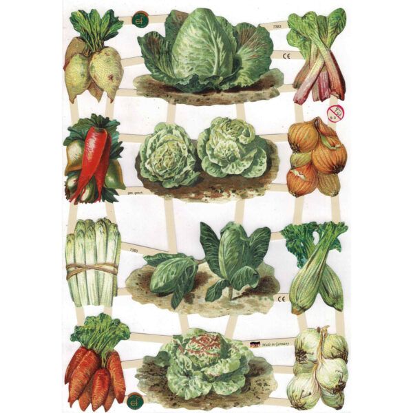 7383 Pack 4 láminas cromos de picar. Frutas y verduras